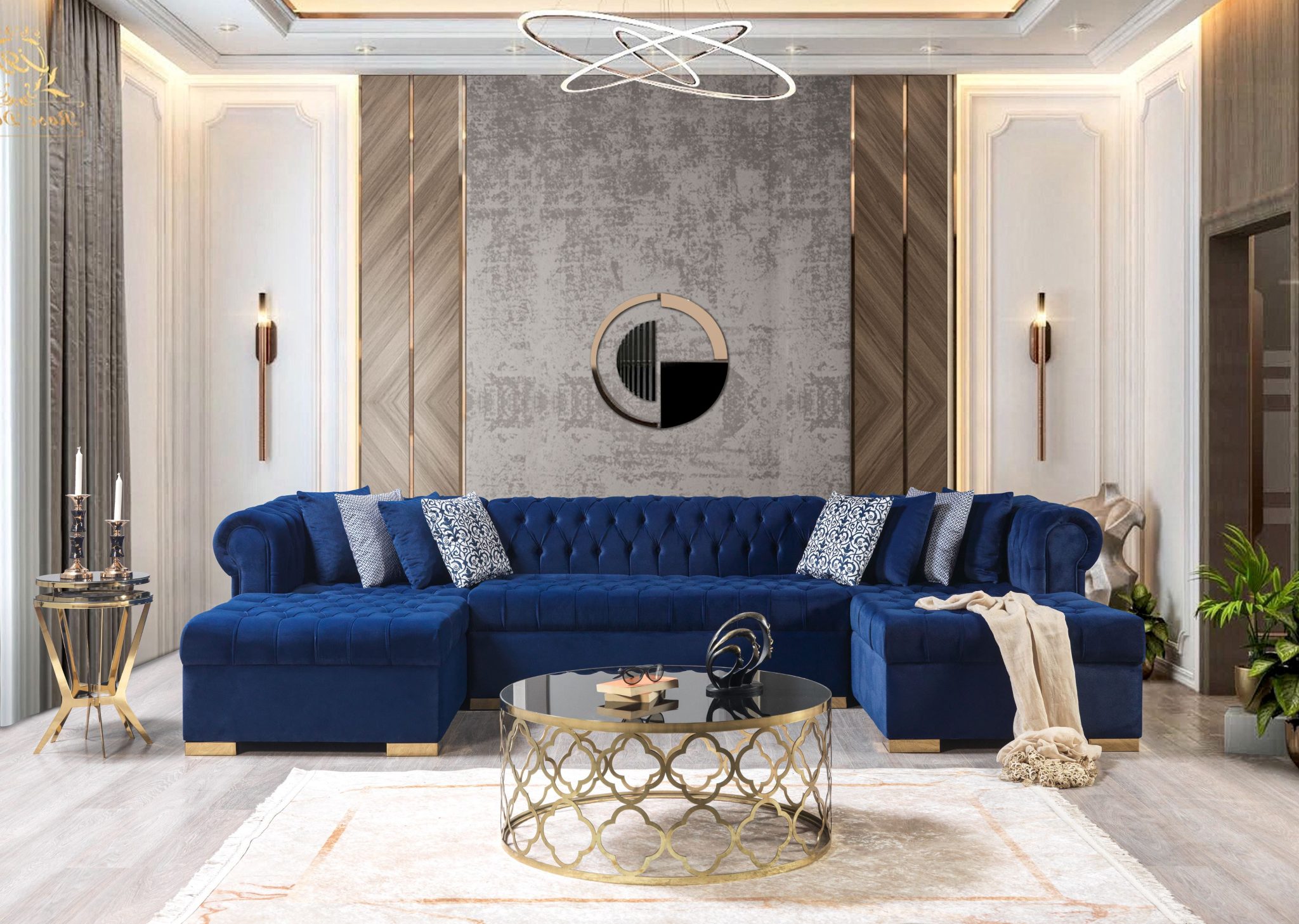 Lauren Navy Velvet Double Chaise 136" Sectional - Image 3