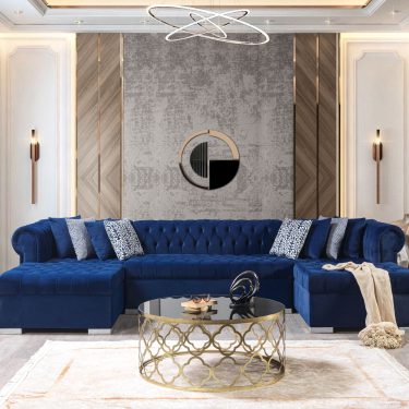 Lauren Navy Velvet Double Chaise 136" Sectional