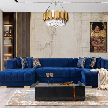 Ariana Blue Velvet Double Chaise 138" Sectional