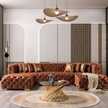 Neva Orange Velvet Double Chaise 138" Sectional