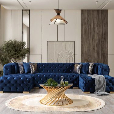 Neva Blue Velvet Double Chaise 138" Sectional