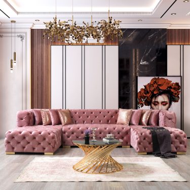 Neva Pink Velvet Double Chaise 138" Sectional