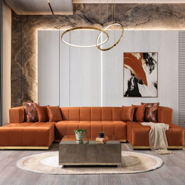 Elisha Orange Velvet Double Chaise 130" Sectional
