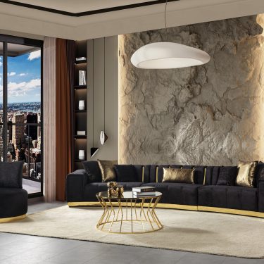 Michelle Black Velvet 3-Piece Curved 165" Sectional