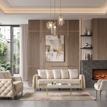Florence Ivory Velvet Sofa 88" & Loveseat 64"