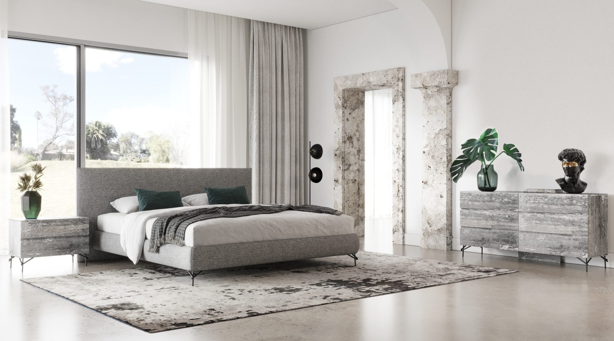 Aria Italian Grey Fabric 4-Piece Bedroom Set