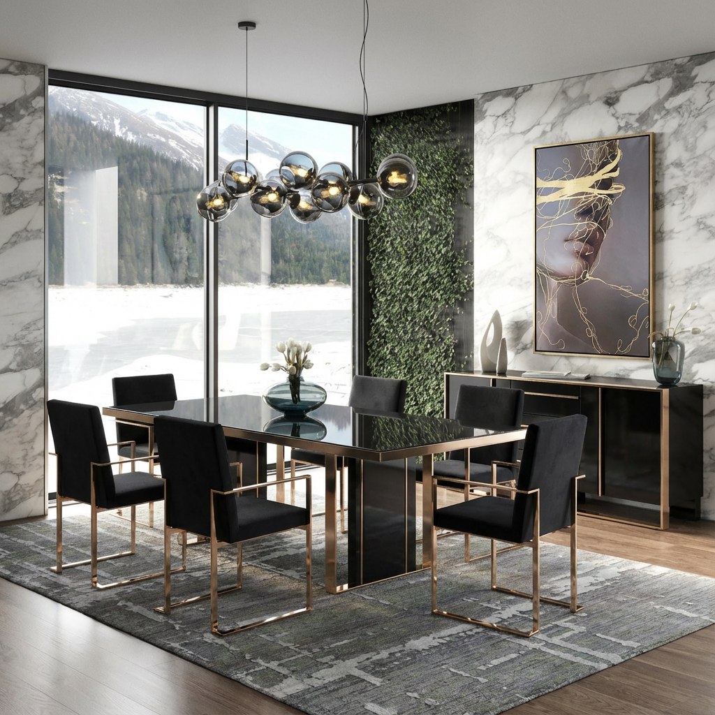 Cartier Black Glass 7-Piece Dining Set