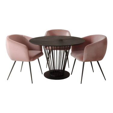 Conroy Round Black 5-Piece Dining Set with Pink Velvet Chairs