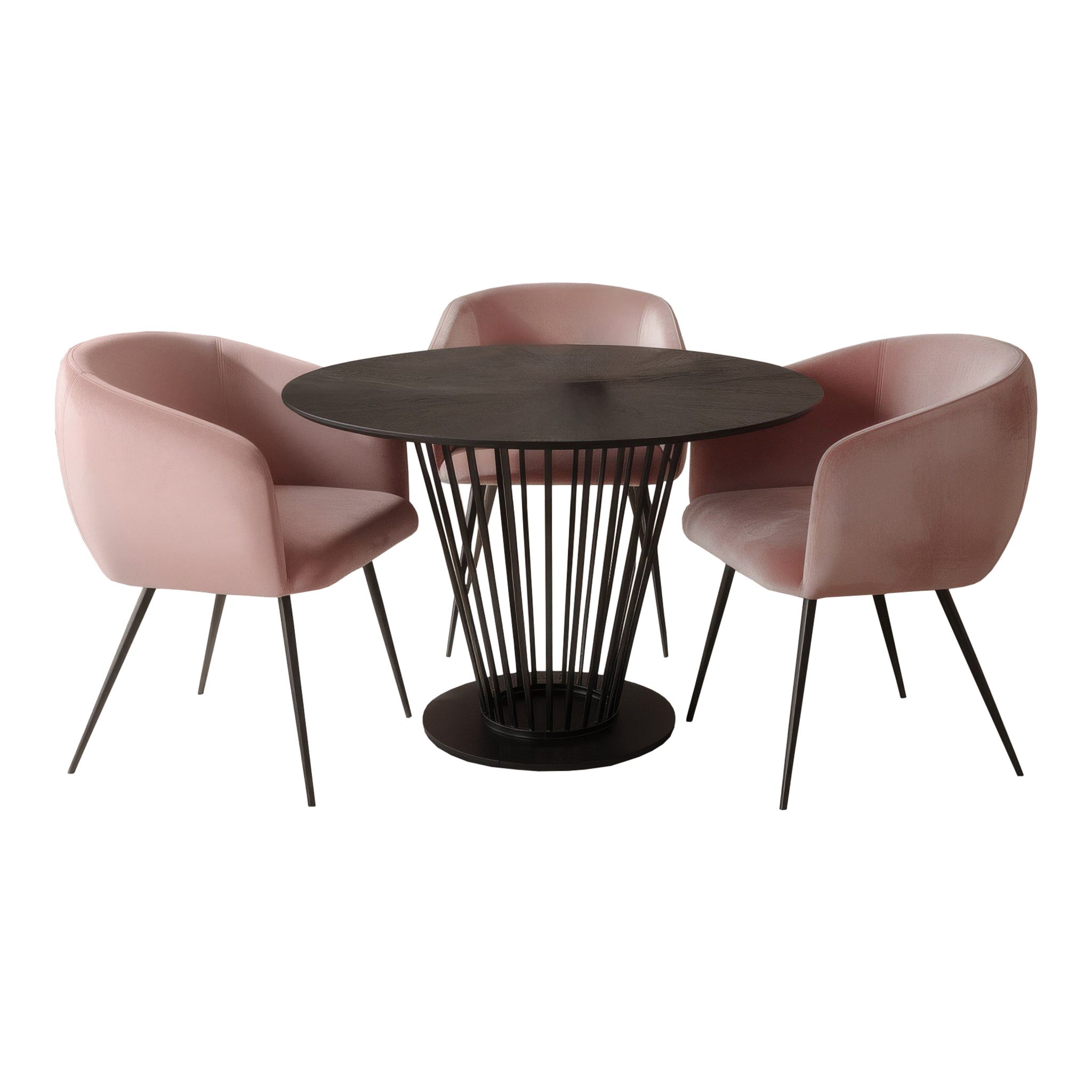 Conroy Round Black 5-Piece Dining Set with Pink Velvet Chairs