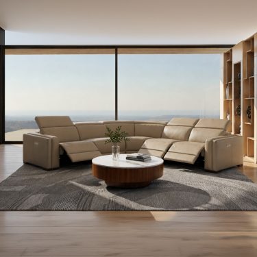 Frazier Modern Leather Sectional Sofa with 3 Recliners
