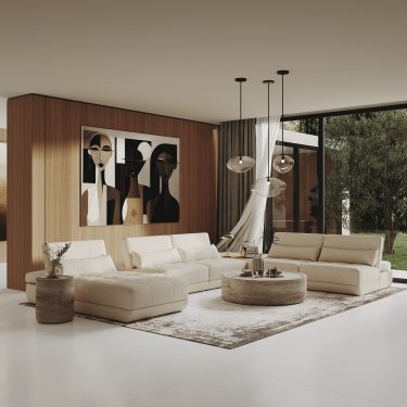 Garfield Modern Off-White Leather 7-Piece Modular Sectional Sofa