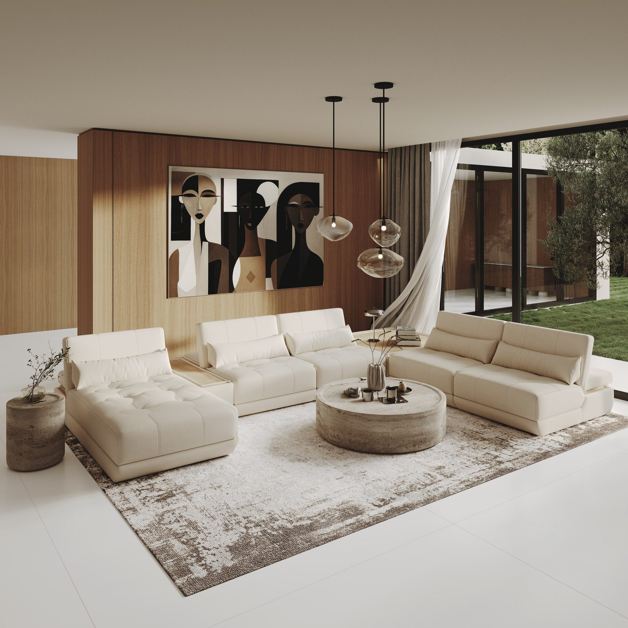 Garfield Modern Off-White Leather 7-Piece Modular Sectional Sofa - Image 3