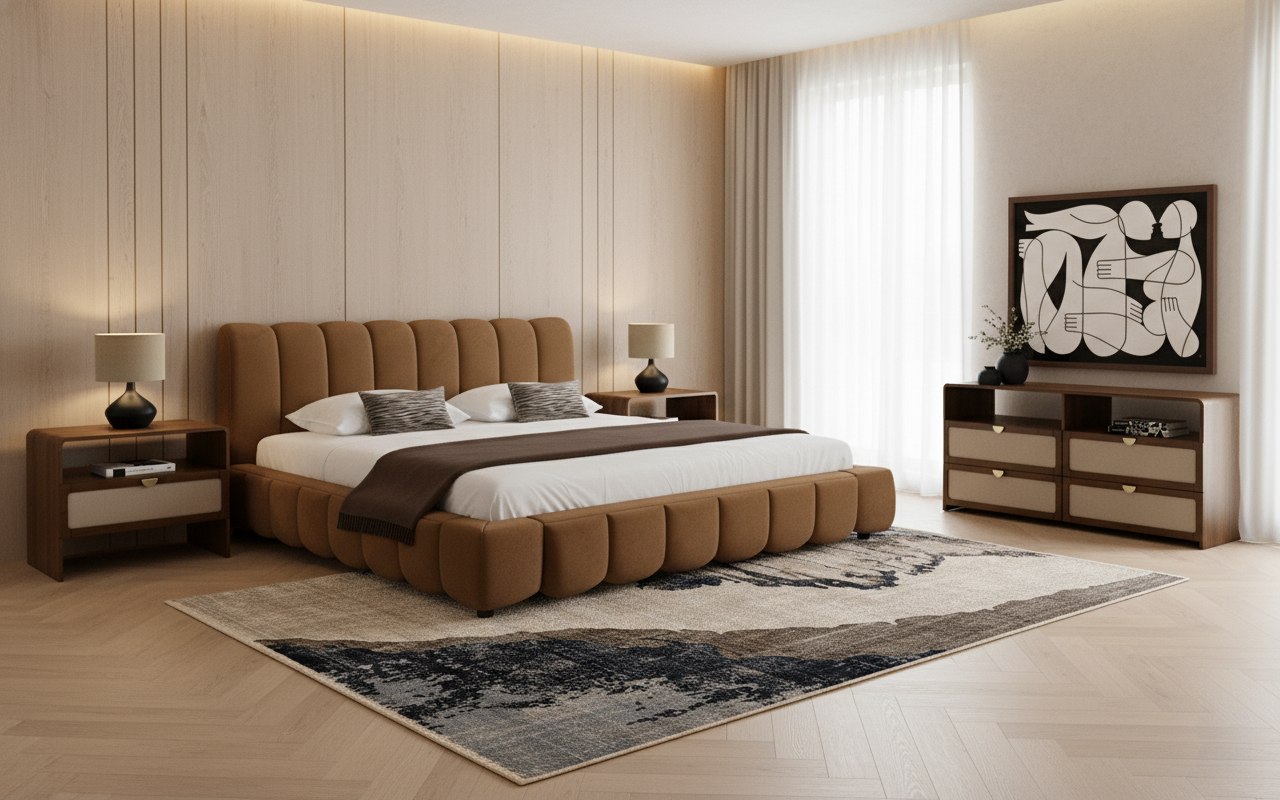Harris Modern Burlap 4-Piece Bedroom Set - Eastern King