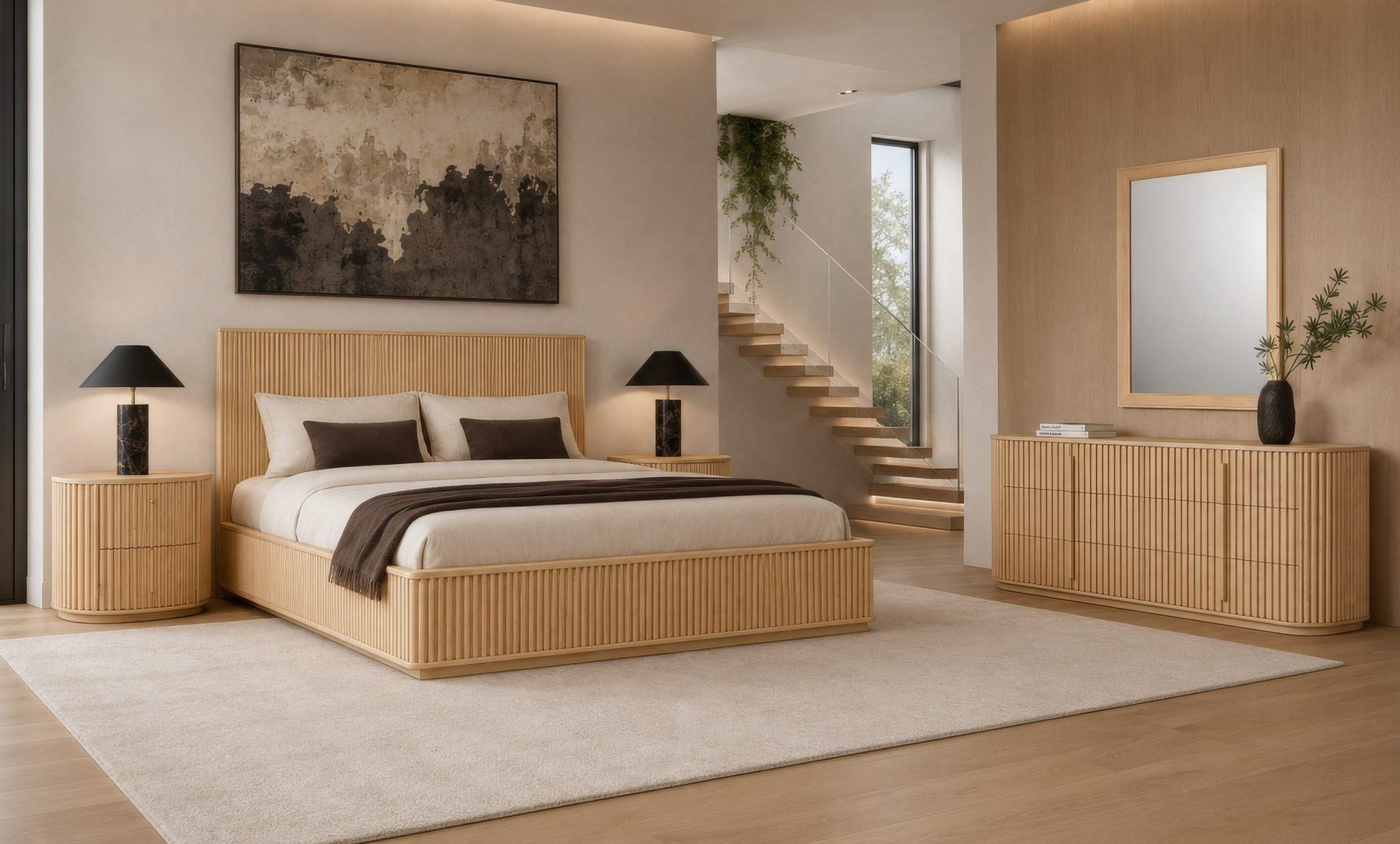 Kayce Modern Oak 4-Piece Bedroom Set - Eastern King