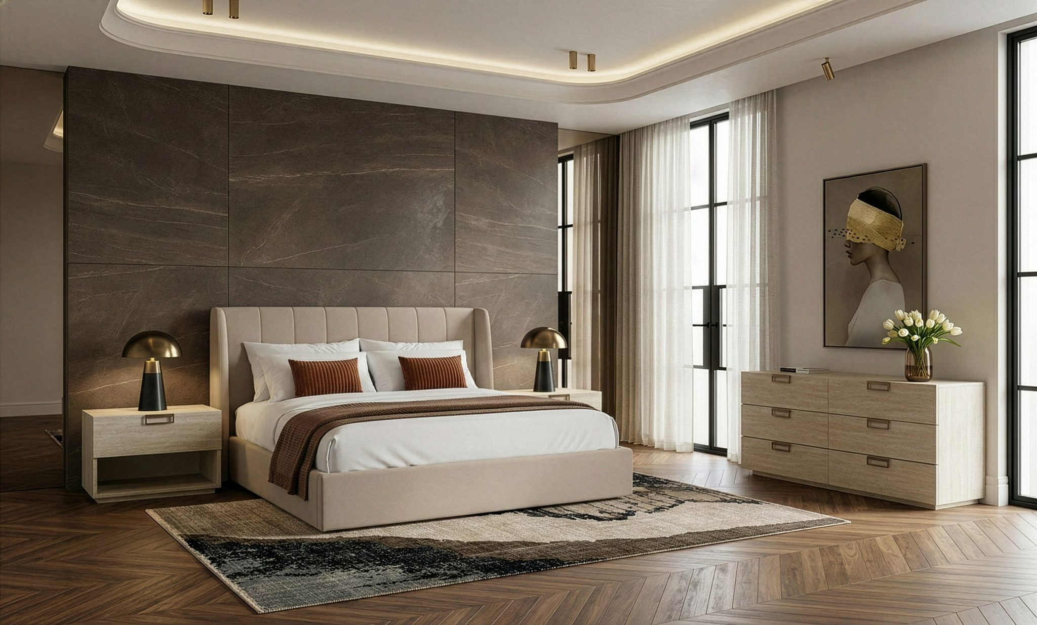 Kiro Modern Upholstered 4-Piece Bedroom Set