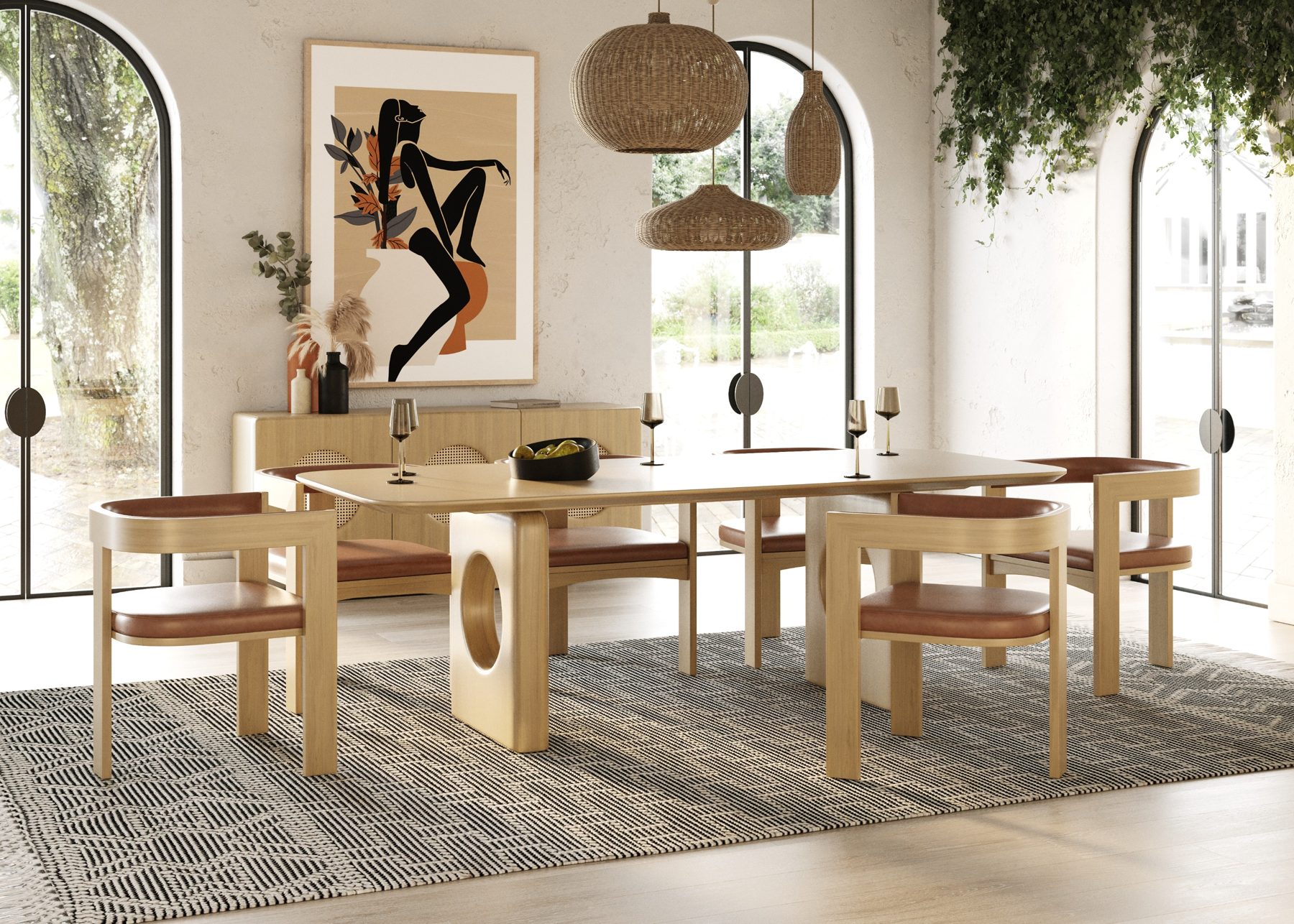 Oshana White Oak 10-Piece Dining Set with Buffet