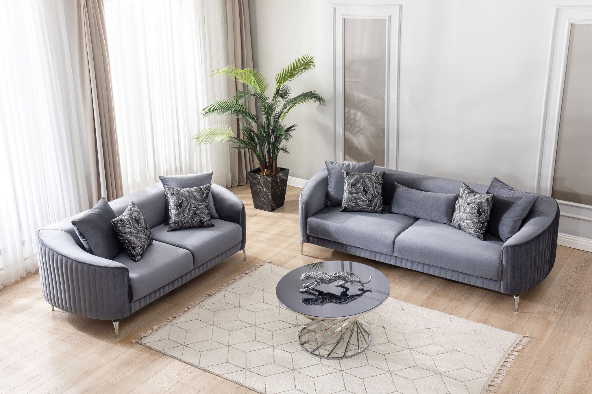 Angela Gray Velvet Sofa 91" & Loveseat 71" - Image 2