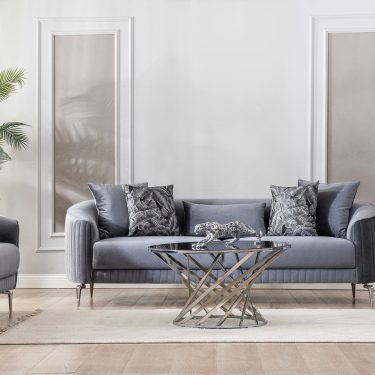 Angela Gray Velvet Sofa 91" & Loveseat 71"
