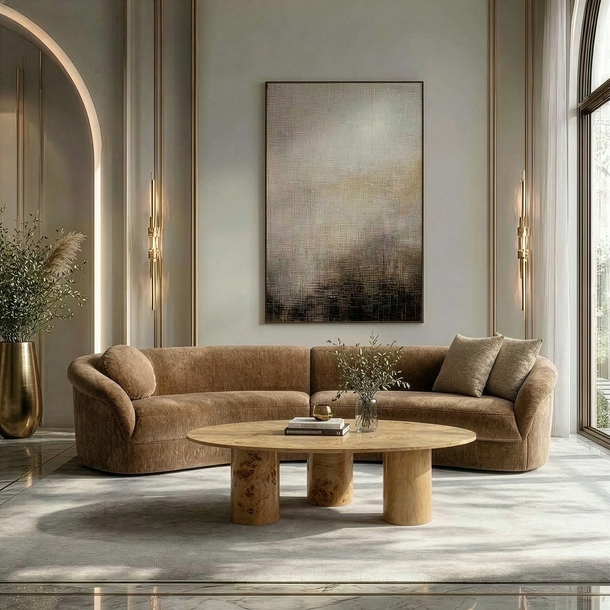 Sheth Modern Brown Curved 2-Piece Sectional Sofa