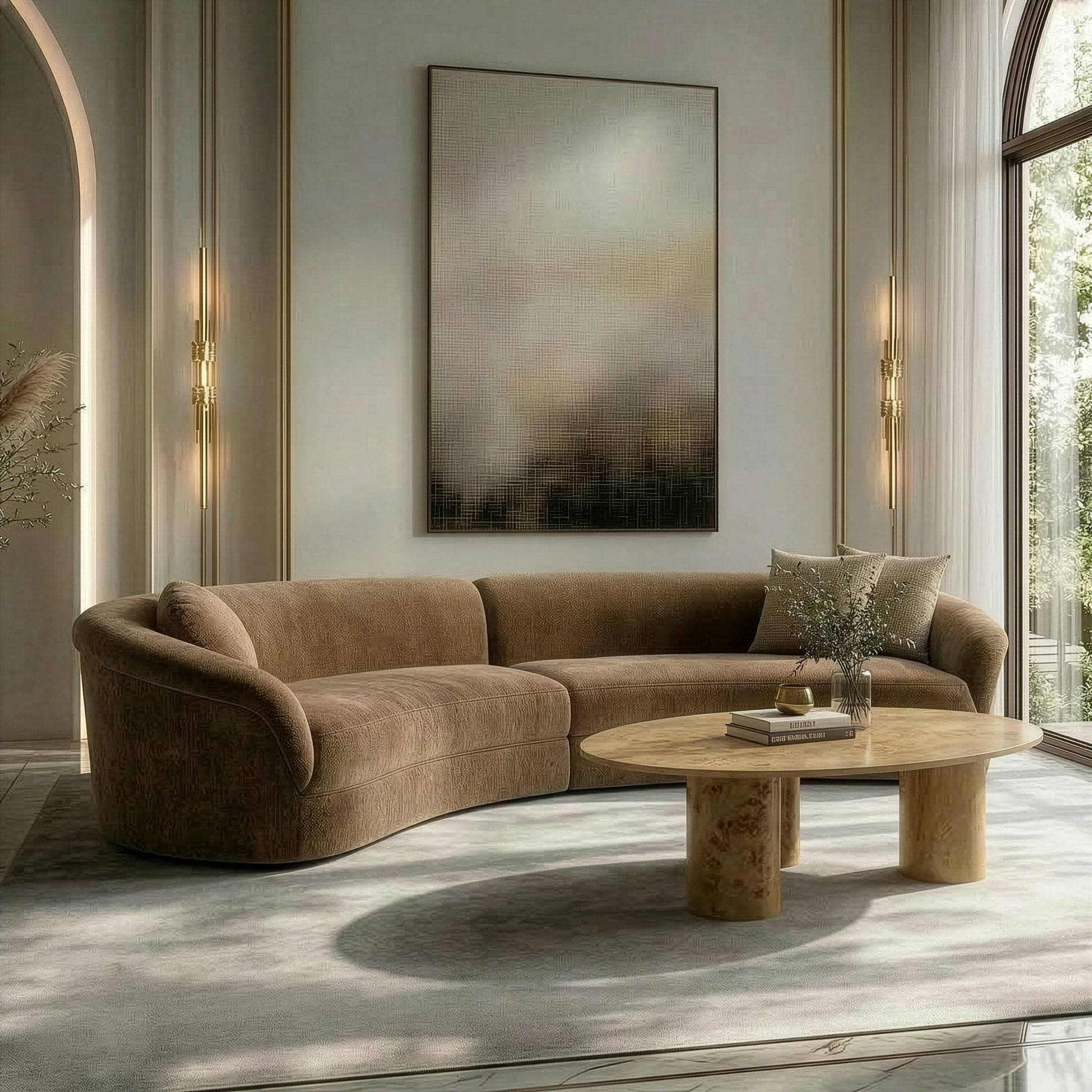 Sheth Modern Brown Curved 2-Piece Sectional Sofa - Image 2