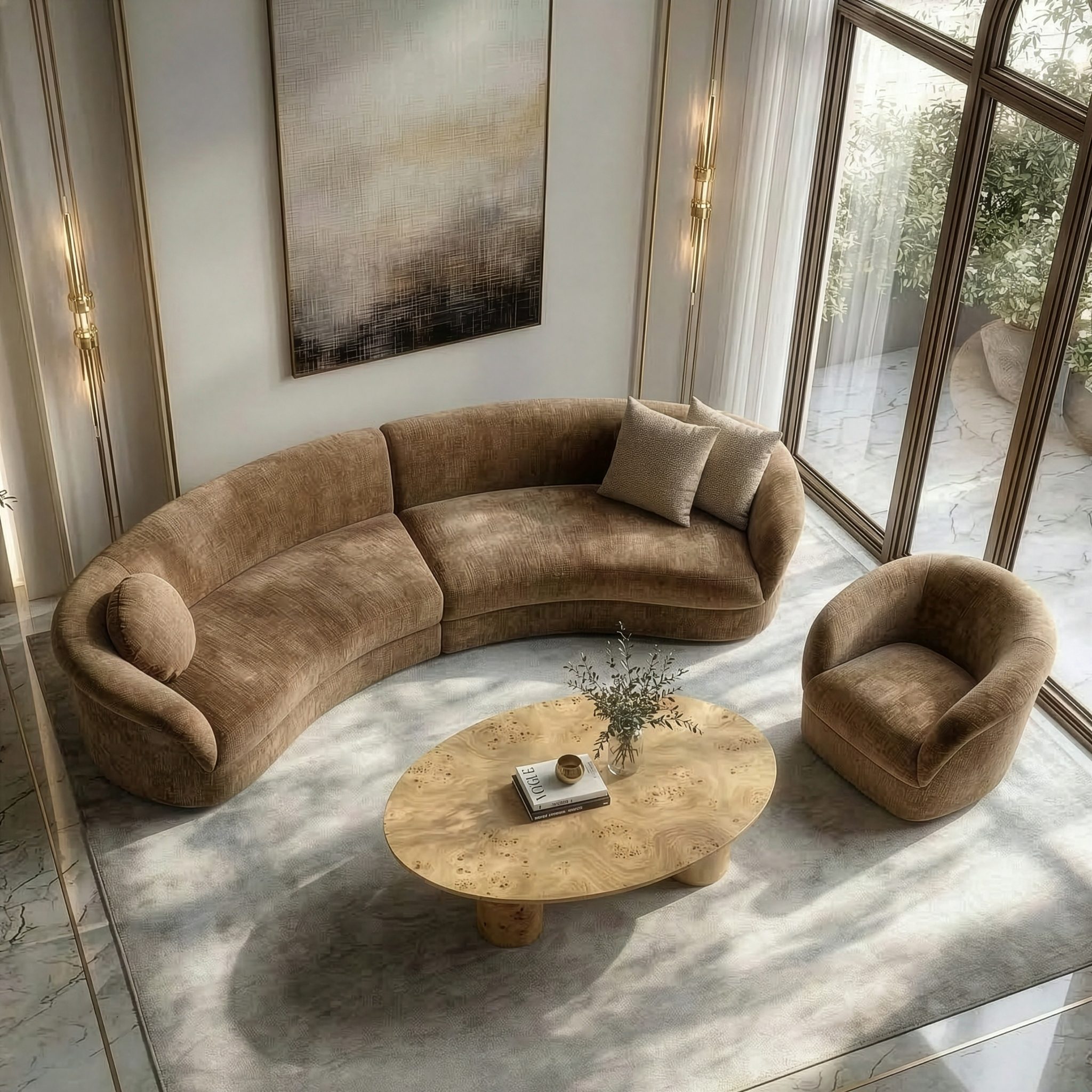 Sheth Modern Brown Curved 2-Piece Sectional Sofa - Image 3