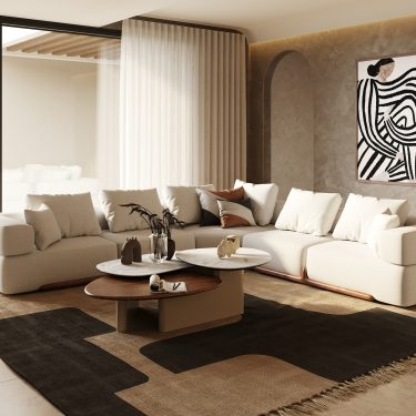 Simone Modern Off-White Fabric Sectional Sofa