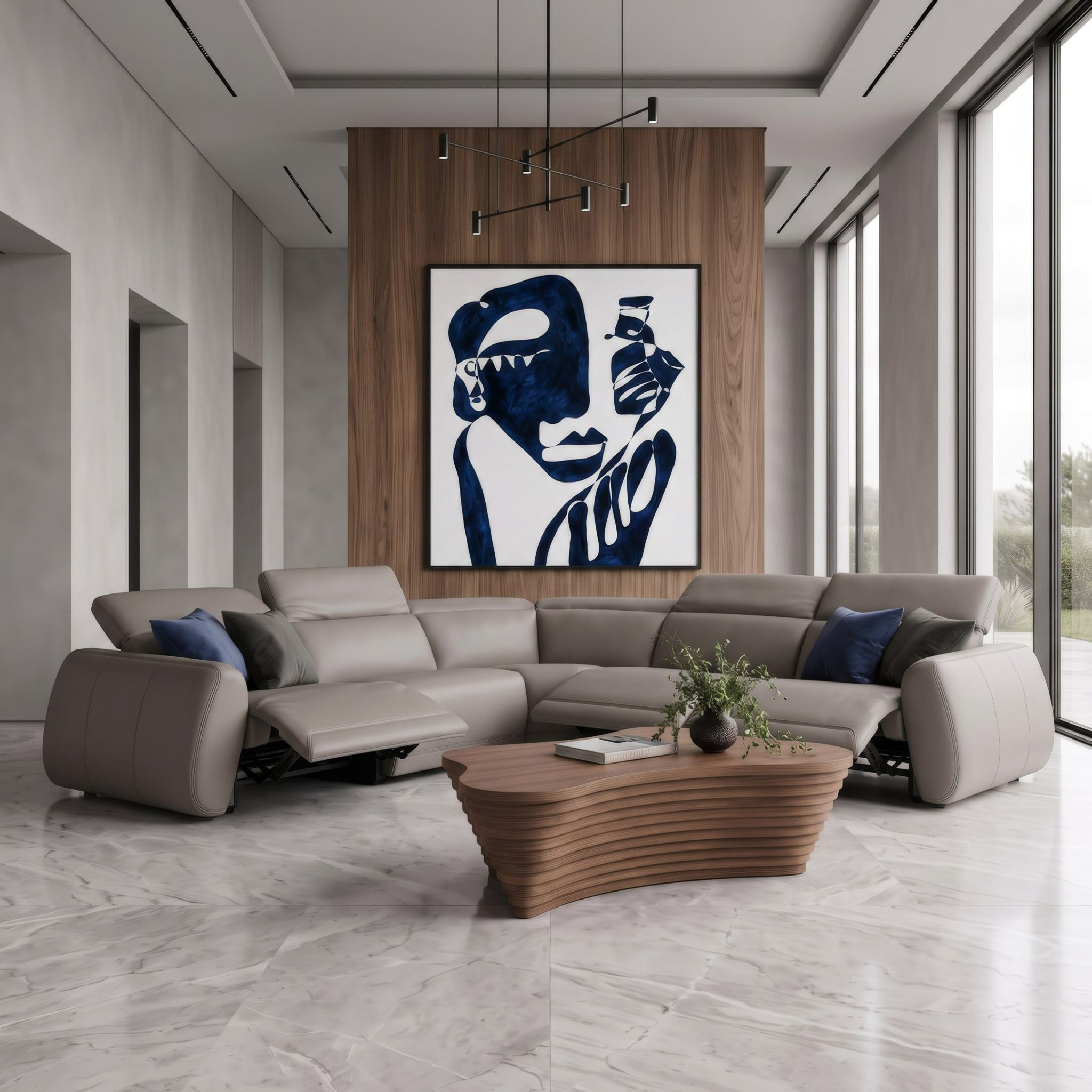 Skye Modern Grey Leather Power Reclining Sectional Sofa - Image 2