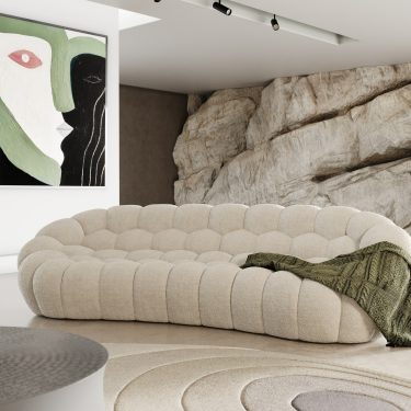 Yolonda Modern Curved Teddy Fabric Sofa
